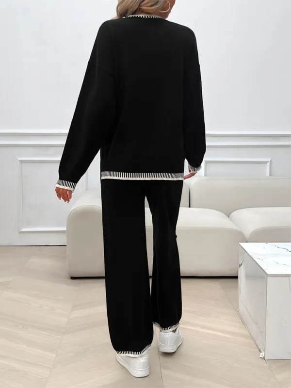 Relaxed Women Casual Knit Two-Piece Set - Casual Knit Set - LeStyleParfait