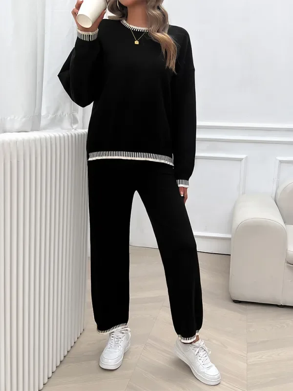 Relaxed Women Casual Knit Two-Piece Set - Casual Knit Set - LeStyleParfait