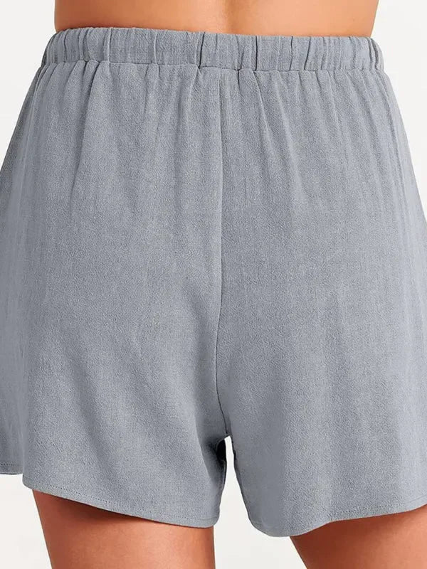Relaxed Women Casual Linen Two-Piece Shorts Set - Casual Shorts Set - LeStyleParfait