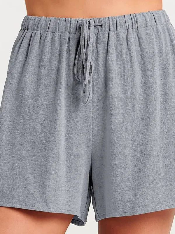 Relaxed Women Casual Linen Two-Piece Shorts Set - Casual Shorts Set - LeStyleParfait