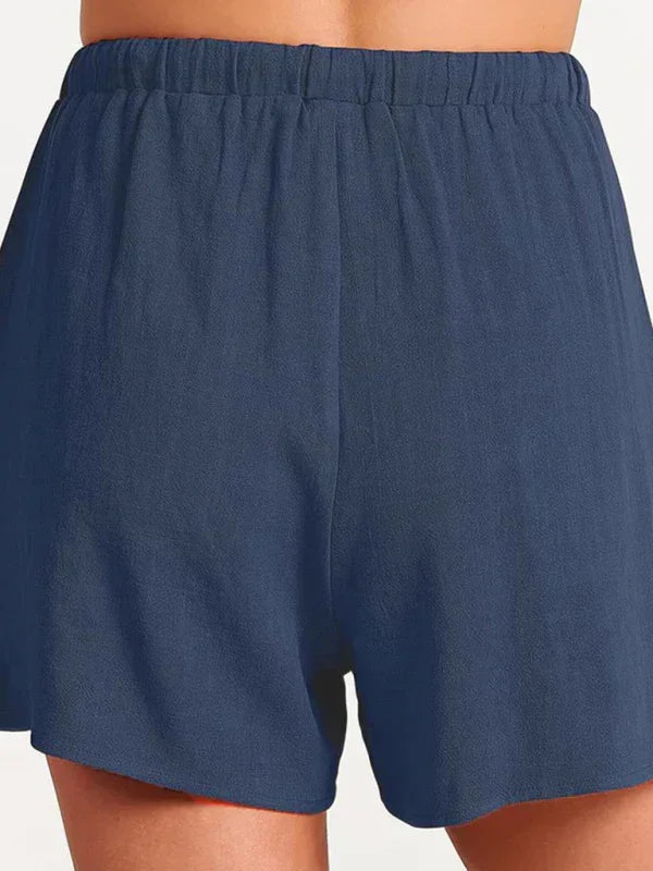 Relaxed Women Casual Linen Two-Piece Shorts Set - Casual Shorts Set - LeStyleParfait