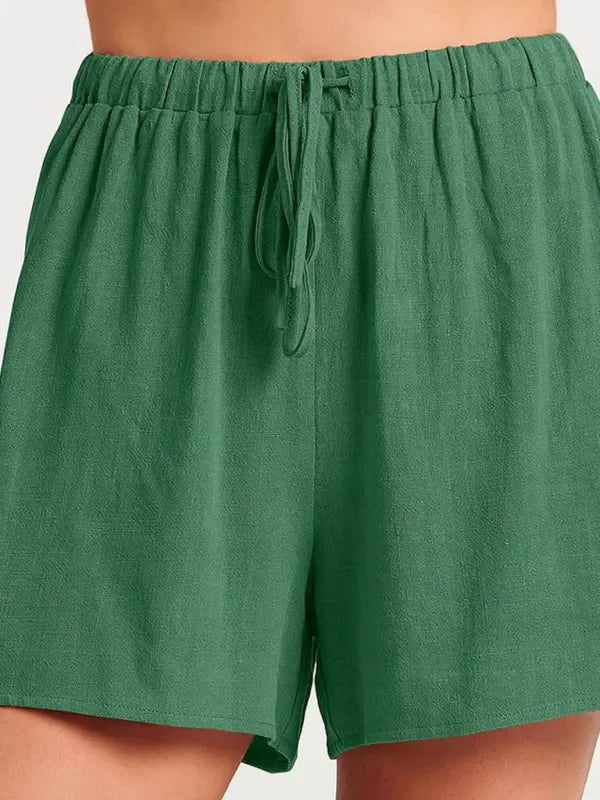 Relaxed Women Casual Linen Two-Piece Shorts Set - Casual Shorts Set - LeStyleParfait