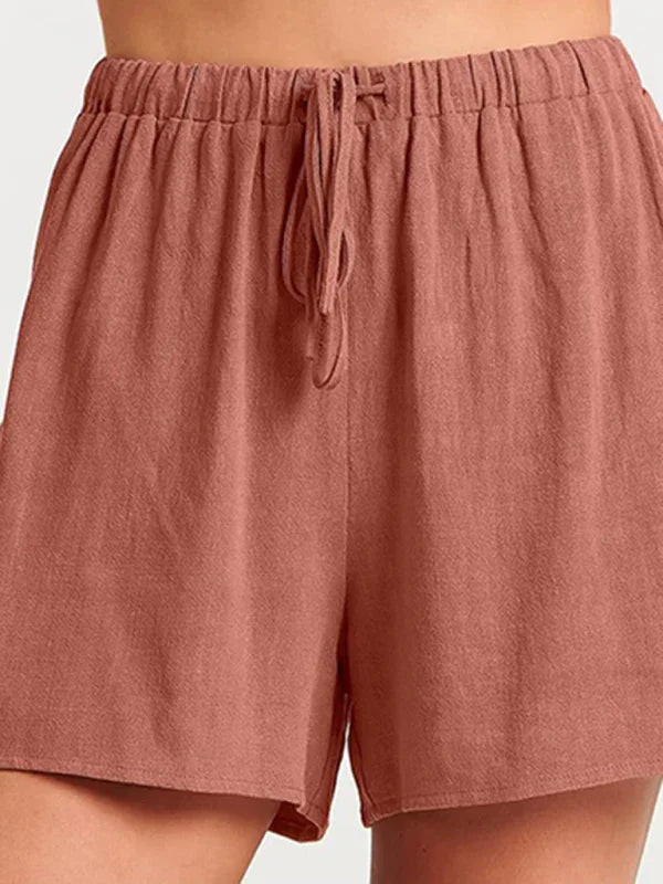 Relaxed Women Casual Linen Two-Piece Shorts Set - Casual Shorts Set - LeStyleParfait