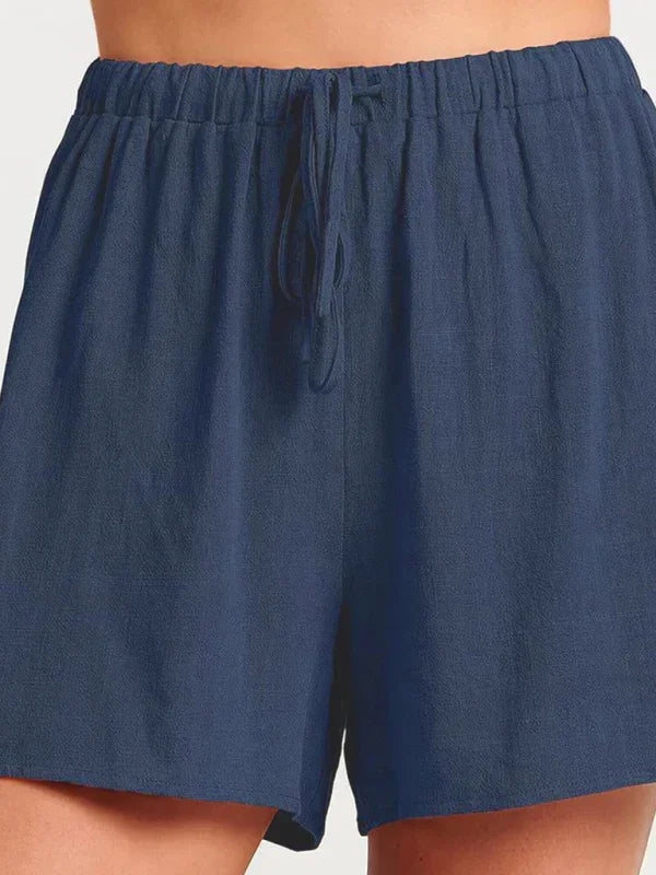 Relaxed Women Casual Linen Two-Piece Shorts Set - Casual Shorts Set - LeStyleParfait