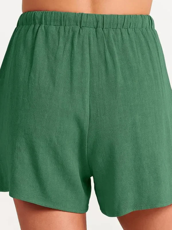 Relaxed Women Casual Linen Two-Piece Shorts Set - Casual Shorts Set - LeStyleParfait