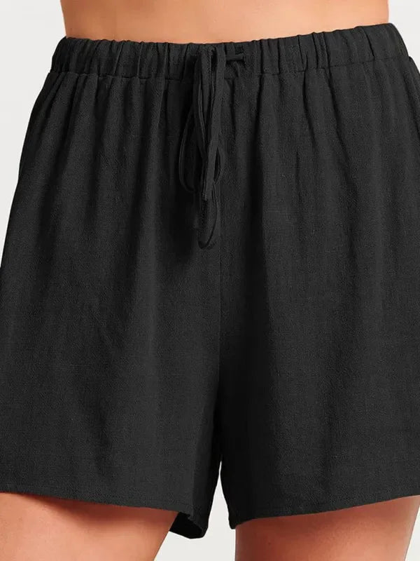 Relaxed Women Casual Linen Two-Piece Shorts Set - Casual Shorts Set - LeStyleParfait