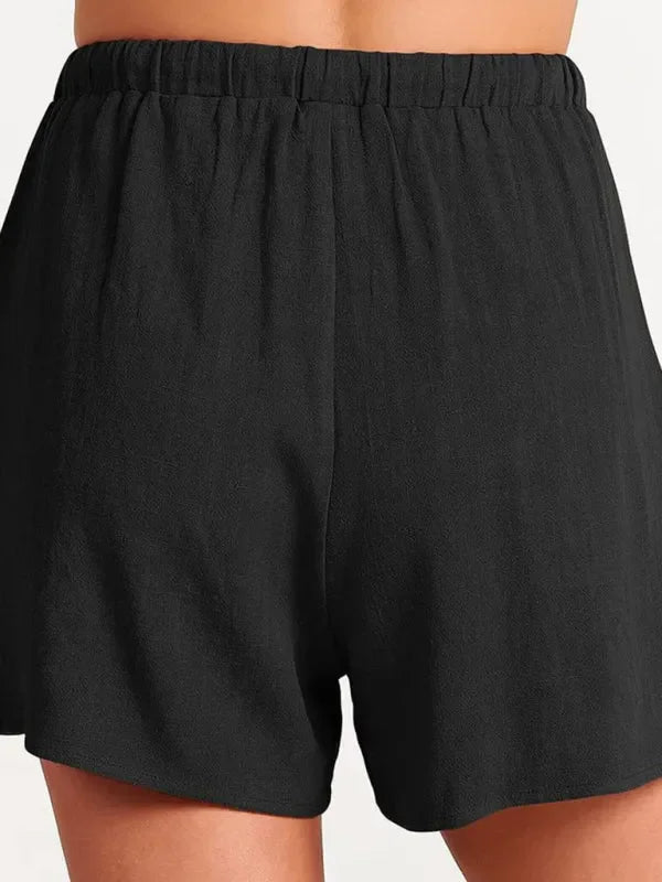 Relaxed Women Casual Linen Two-Piece Shorts Set - Casual Shorts Set - LeStyleParfait