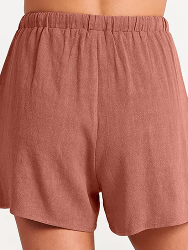 Relaxed Women Casual Linen Two-Piece Shorts Set - Casual Shorts Set - LeStyleParfait