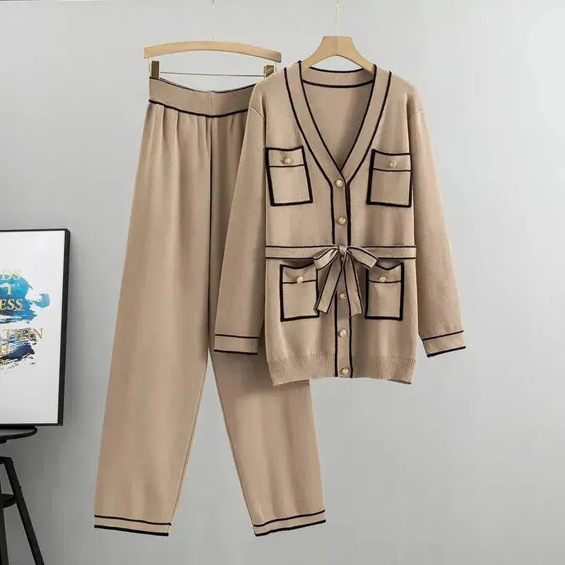 Relaxed Women Casual Twill Two-Piece Set - Casual Pants Set - LeStyleParfait