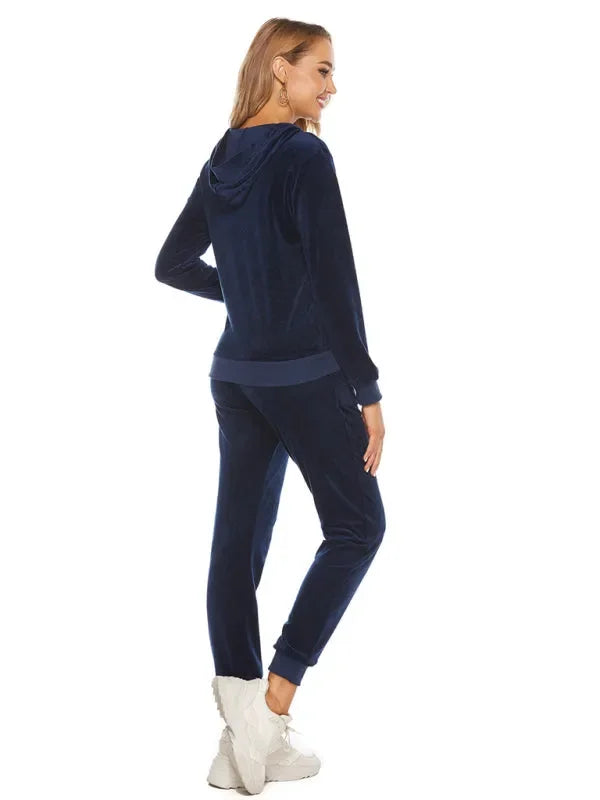 Relaxed Women Casual Velvet Two-Piece Set - Casual Jogger Set - LeStyleParfait