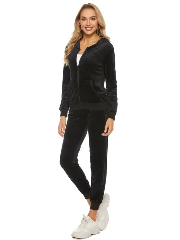 Relaxed Women Casual Velvet Two-Piece Set - Casual Jogger Set - LeStyleParfait
