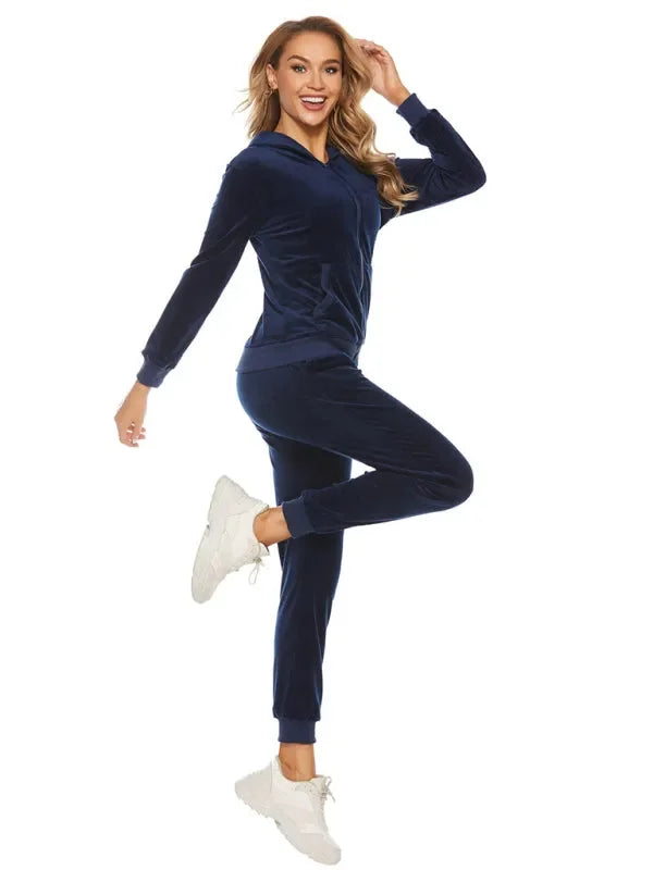 Relaxed Women Casual Velvet Two-Piece Set - Casual Jogger Set - LeStyleParfait