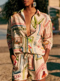 Relaxed Women Graphic Casual Two-Piece Shorts Set - Graphic Shorts Set - LeStyleParfait