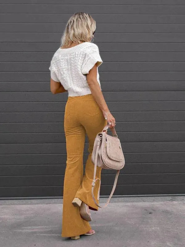 Wide Leg Flared Corduroy Women Pants - Women Pants - LeStyleParfait