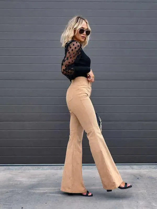 Wide Leg Flared Corduroy Women Pants - Women Pants - LeStyleParfait