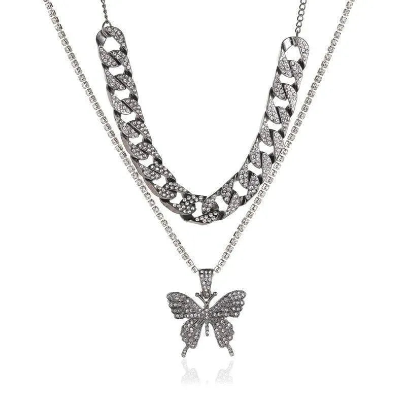 Rhinestone Butterfly Pendant Necklace - Pendant Necklace - LeStyleParfait