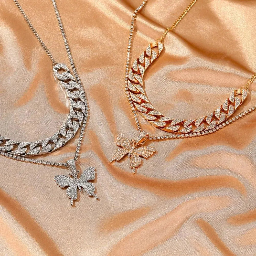 Rhinestone Butterfly Pendant Necklace - Pendant Necklace - LeStyleParfait