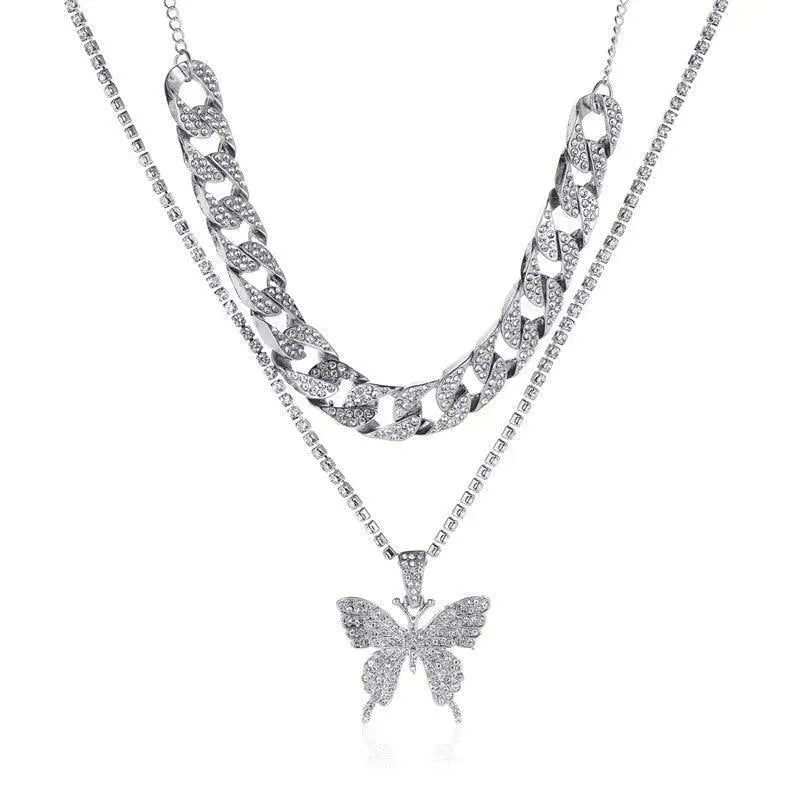 Rhinestone Butterfly Pendant Necklace - Pendant Necklace - LeStyleParfait
