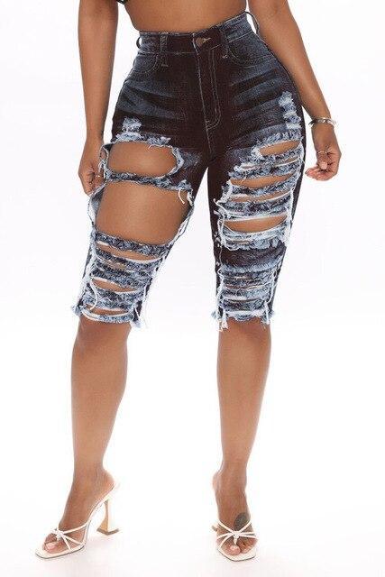 Ripped Jeans Summer Knee Length Jeans - Shorts - LeStyleParfait Kenya