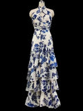 Blue Floral Sleeveless Maxi Dress - Floral Dress - LeStyleParfait