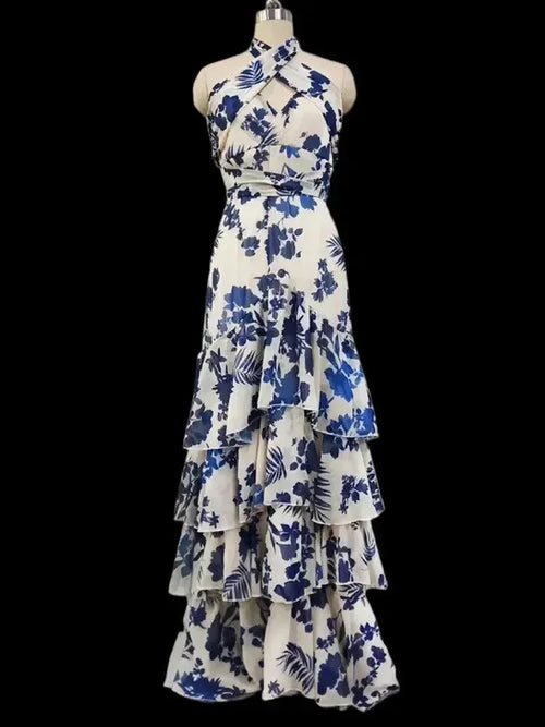 Blue Floral Sleeveless Maxi Dress - Floral Dress - LeStyleParfait