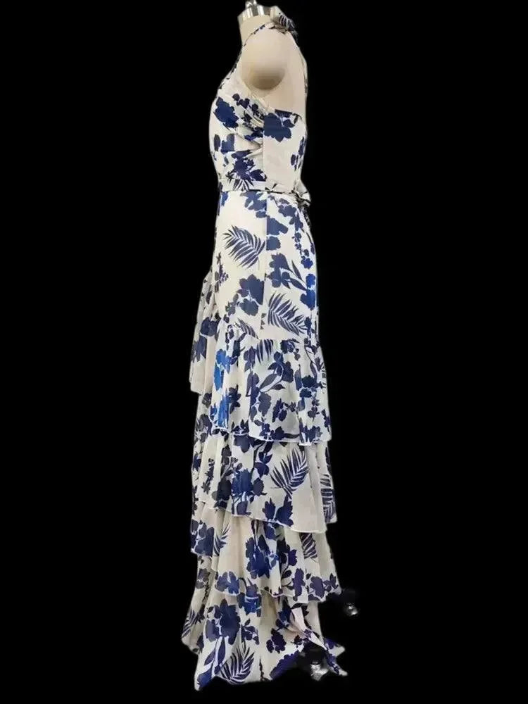 Blue Floral Sleeveless Maxi Dress - Floral Dress - LeStyleParfait