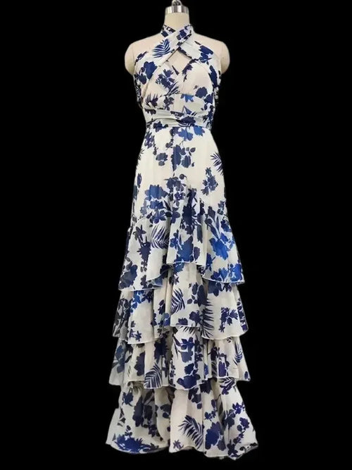 Blue Floral Sleeveless Maxi Dress - Floral Dress - LeStyleParfait