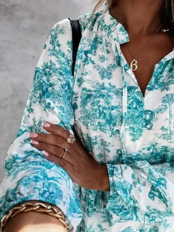 LeStyleParfait Women Dress Maxi Dress Maxi/Long Dress Long Sleeves Floral V-Neck-Maxi Dress