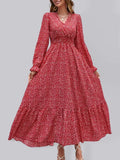 A-line,A-line dress,casual,casual dress,chiffon,chiffon dress,flared,flared dress,floor-grazing dress,flowy,flowy dress,ladies Wrinkle resistant,long sleeve,long sleeves dress,maxi,maxi dress,polka dot,polka dot dress,polka dot maxi dress,Quick drying maxi dress,ruffles,slip-on,slip-on dress,spring,spring dress,straight,V-neck,V-neck dress-LeStyleParfait