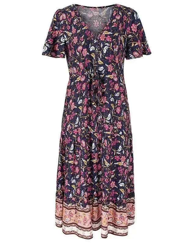 V Neck Floral Maxi Daydress - Maxi Dress - LeStyleParfait