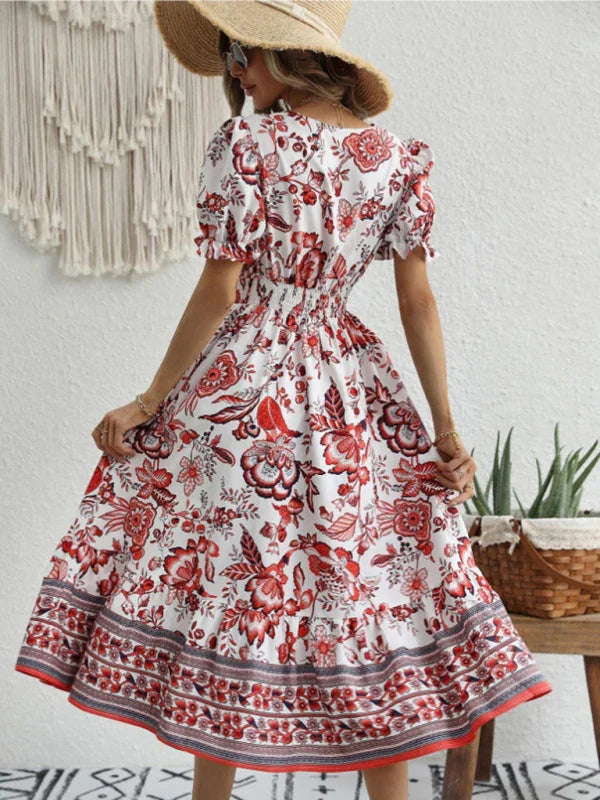 A-line,a-line dress,casual,casual dress,cotton,cotton dress,floral,floral dress,flowy,flowy dress,ladies Wrinkle resistant,maxi,maxi dress,puff sleeve,puff sleeves dress,Quick drying maxi dress,relaxed dress,slip-on,slip-on dress,straight,summer,summer dress,V-neck,v-neck dress-LeStyleParfait