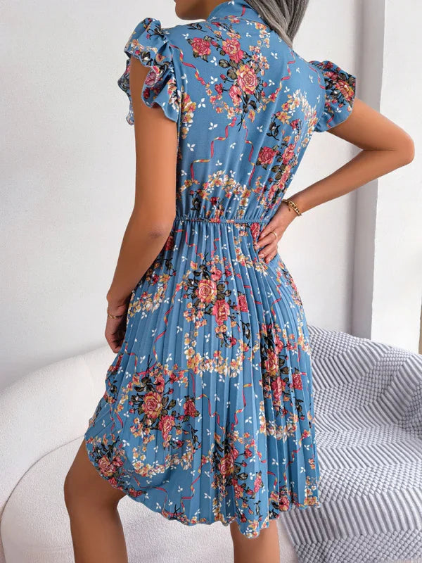 A-line,A-line dress,brunch,brunch dress,chiffon,chiffon dress,floral,floral dress,floral midi dress,flowy,flowy dress,high-neck,high-neck dress,ladies Wrinkle resistant,midi,midi dress,midi hem dress,pleated,pleated dress,puff sleeve,puff sleeves dress,Quick drying midi dress,ruffles,slip-on,slip-on dress,spring,spring dress,straight-LeStyleParfait