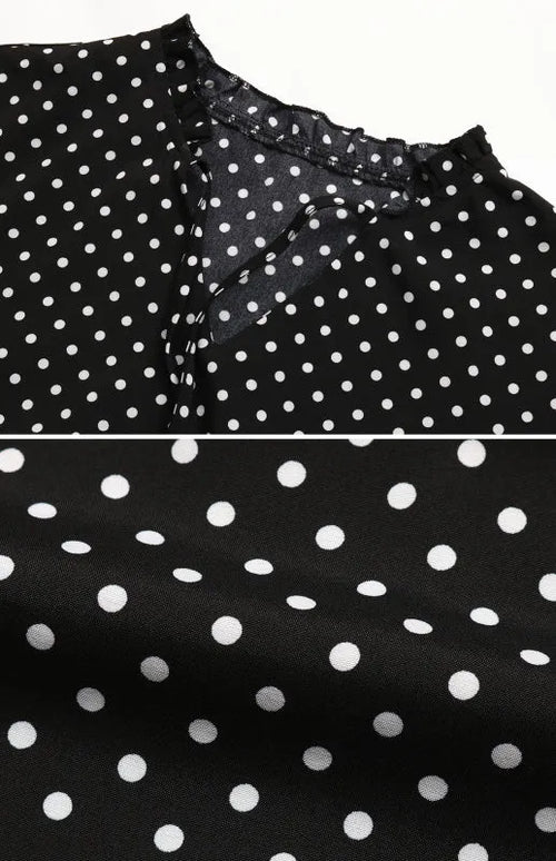 A-line,A-line dress,back zip,back zip dress,casual,casual dress,chiffon,chiffon dress,high-neck,high-neck dress,ladies Wrinkle resistant,long sleeve,long sleeve dress,midi,midi dress,midi hemline dress,polka dot,polka dot dress,Quick drying midi dress,regular,regular fit dress,ruffled,ruffled dress,ruffles,spring,spring dress-LeStyleParfait