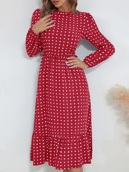 Women's Casual Midi Polka Dot Dress - Polka Dot Dress - LeStyleParfait