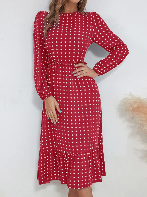 Women's Casual Midi Polka Dot Dress - Polka Dot Dress - LeStyleParfait