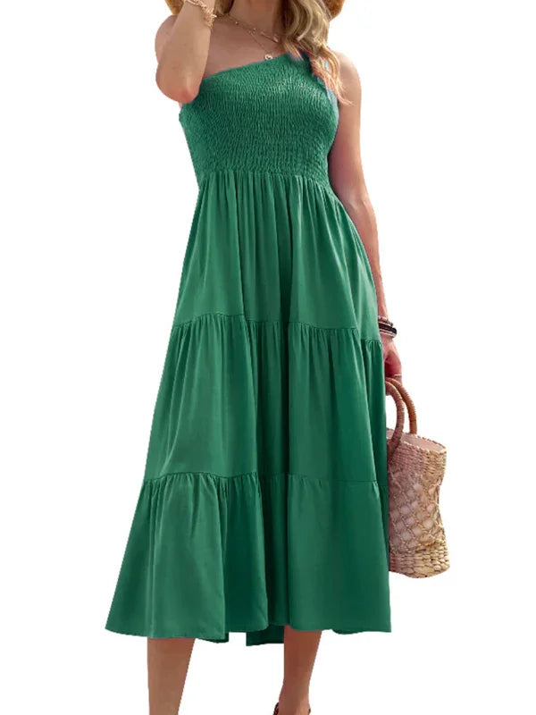 A-line,a-line dress,casual,casual dress,cotton,cotton dress,flowy,flowy dress,ladies Wrinkle resistant,layered,midi,off-shoulder,Quick drying midi dress,sleeveless,sleeveless dress,slip-on,slip-on dress,solid,solid dress,solid midi dress,straight,strapless dress,summer,summer dress,tiered,tiered dress-LeStyleParfait
