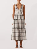 Women Sophisticated Plaid V-Neck Midi Dress - Plaid Midi Dress - LeStyleParfait