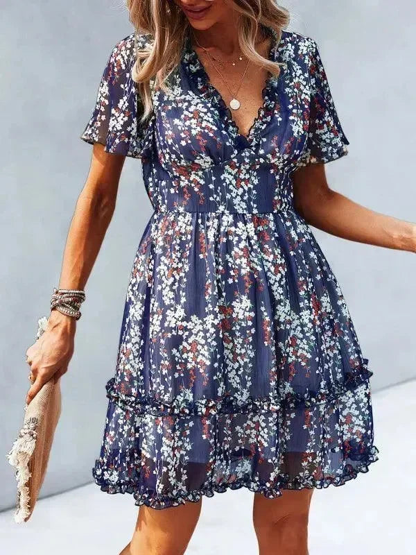 Floral Womens Mini Day Dress - Mini Dress - LeStyleParfait