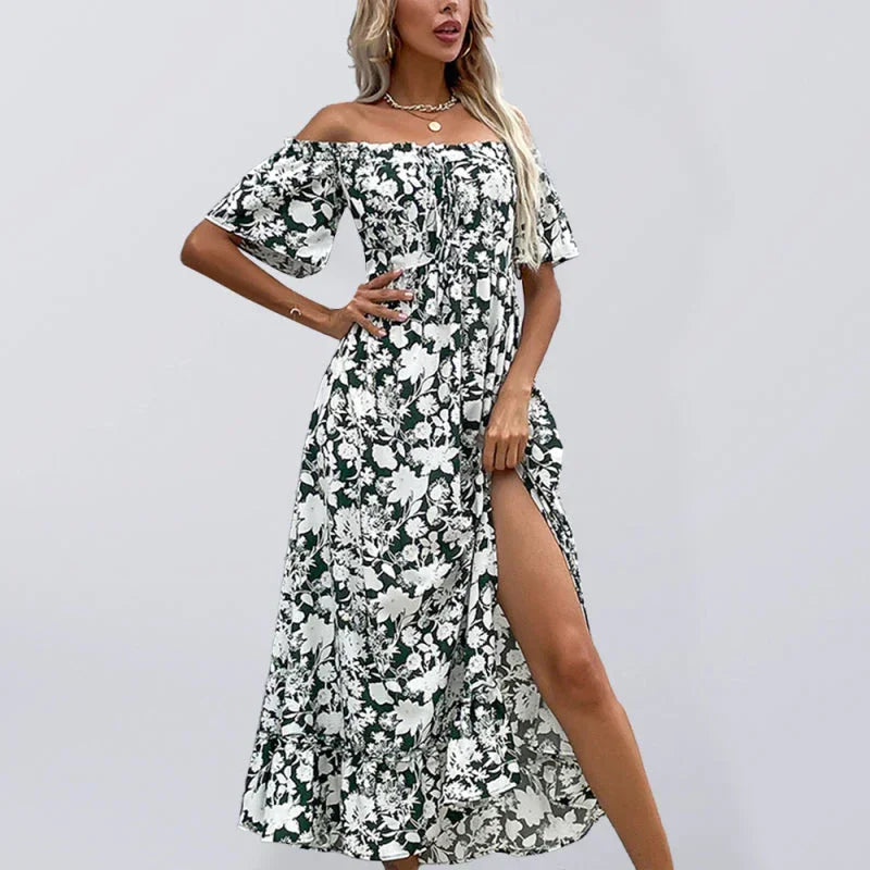 Romantic Black Floral Chiffon Midi Dress
