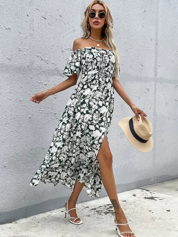 Romantic Black Floral Chiffon Midi Dress