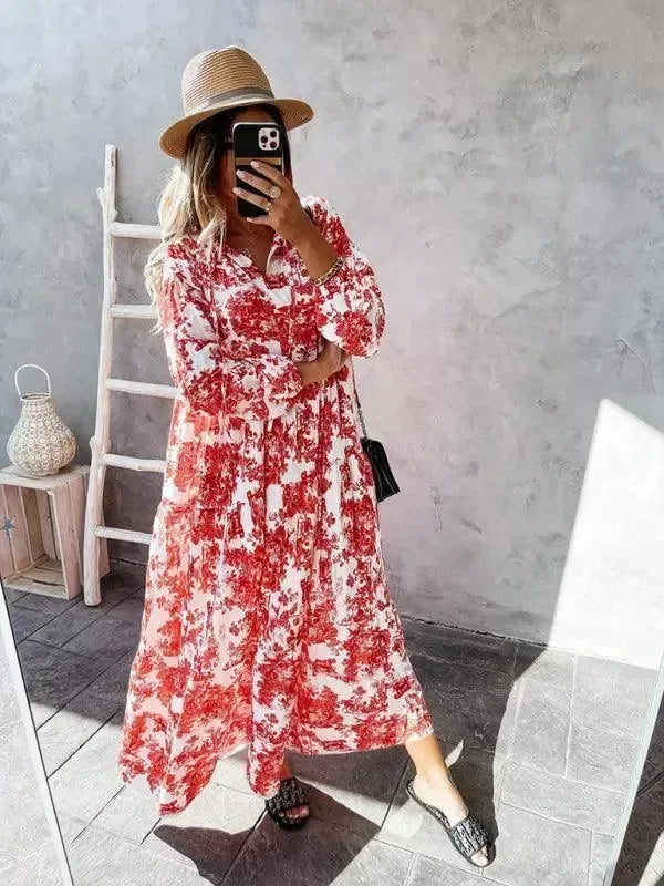 Romantic Blue Floral Tiered Maxi Dress