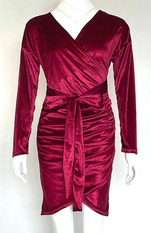 Romantic Blue Velvet Wrap Mini Dress