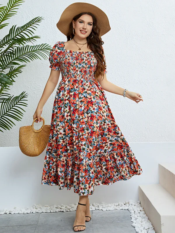 Romantic Floral Asymmetric Midi Dress fashion image