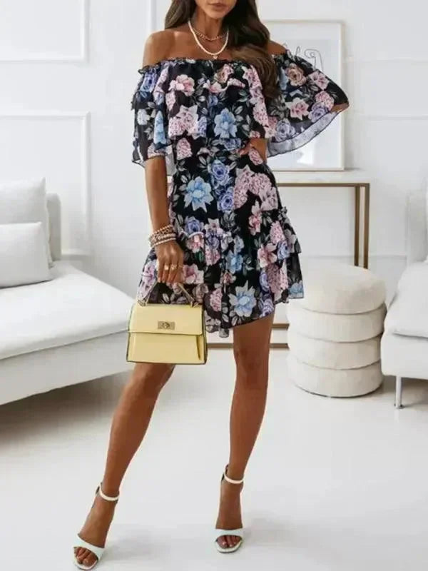 Romantic Floral Chiffon Mini Dress
