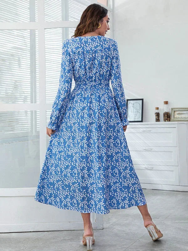 Romantic Floral Chiffon Wrap Midi Dress