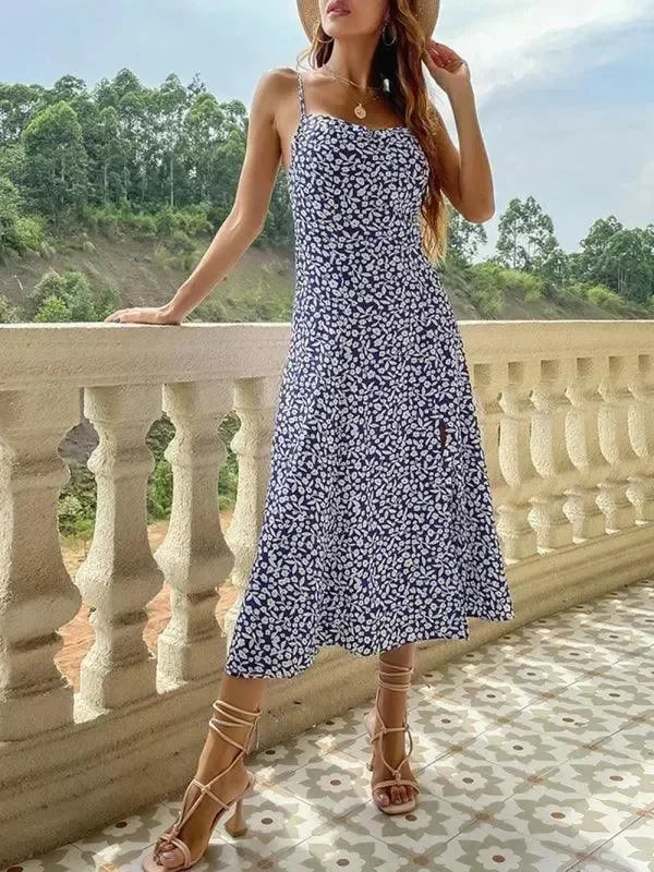 Romantic Floral Cotton Square Neck Midi Dress