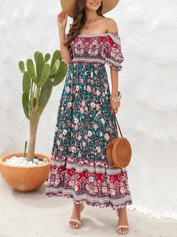 Romantic Floral Off Shoulder Maxi Dress