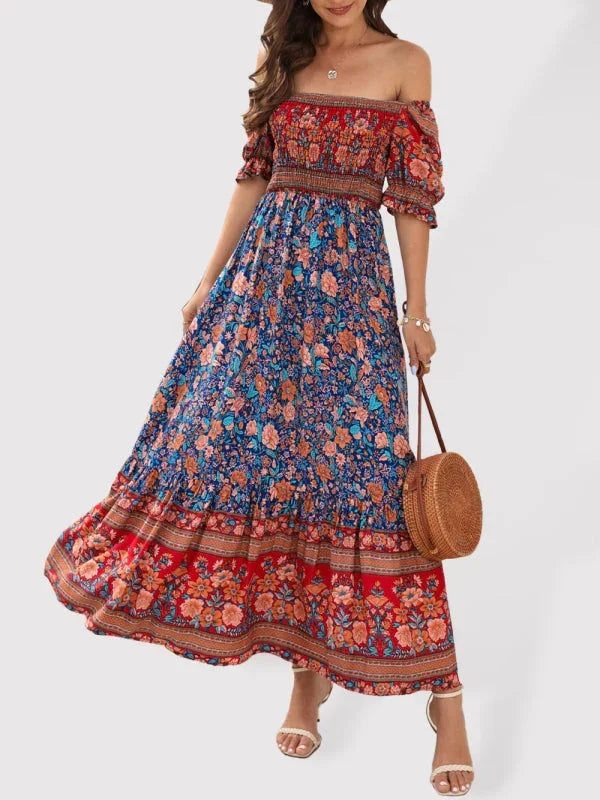 Romantic Floral Off Shoulder Maxi Dress