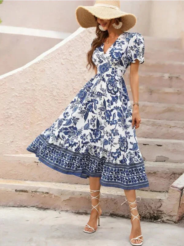Romantic Floral Puff Sleeve Maxi Dress