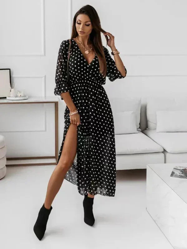Romantic Floral Wrap Chiffon Midi Dress